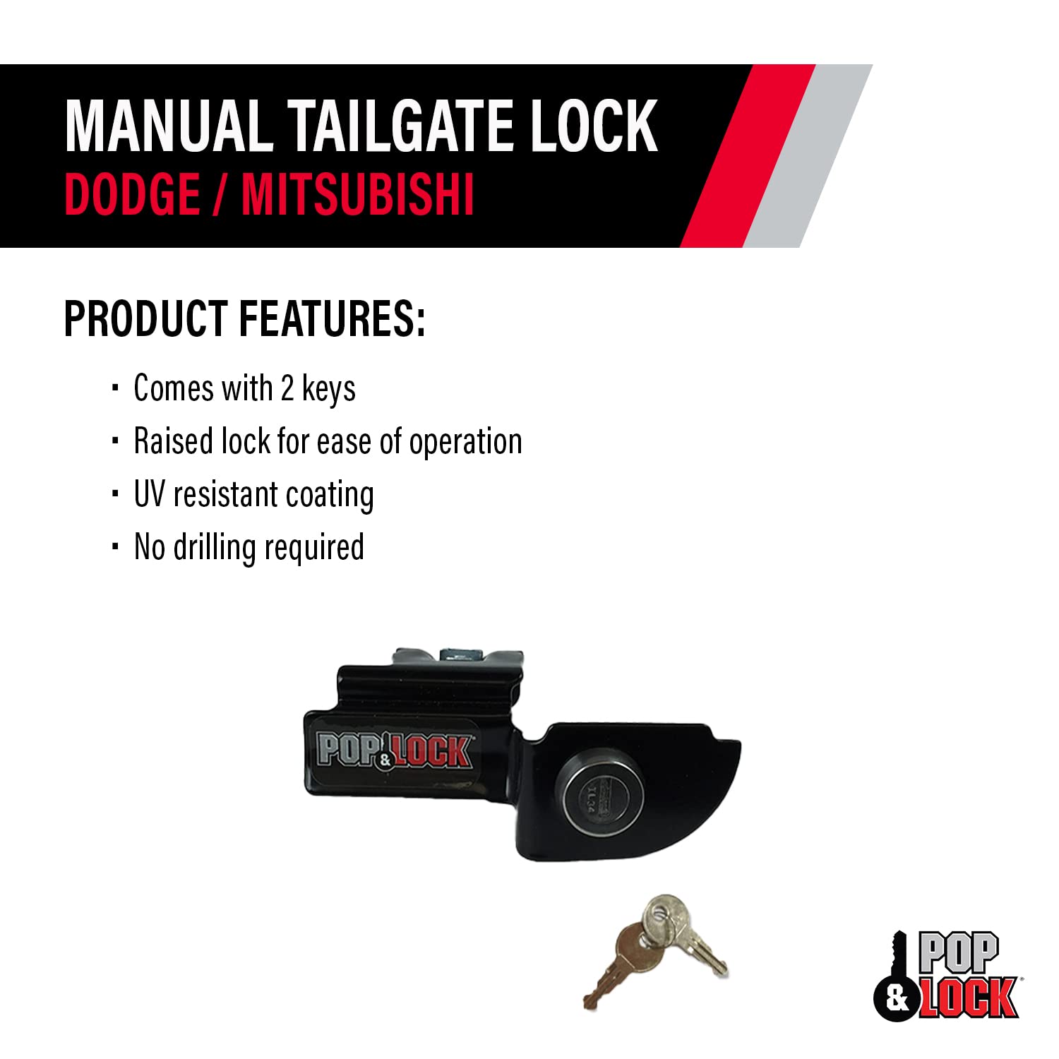 Pop & Lock - Black PL3600 Manual Tailgate Lock for Dodge Dakota and Mitsubishi Raider
