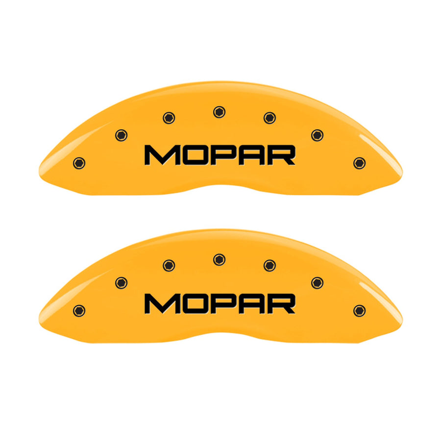 MGP Caliper Covers Yellow 12001SMOPYL Front and Rear Powder Coat Finish Black Character Caliper Cover, Set of 4 (Mopar)