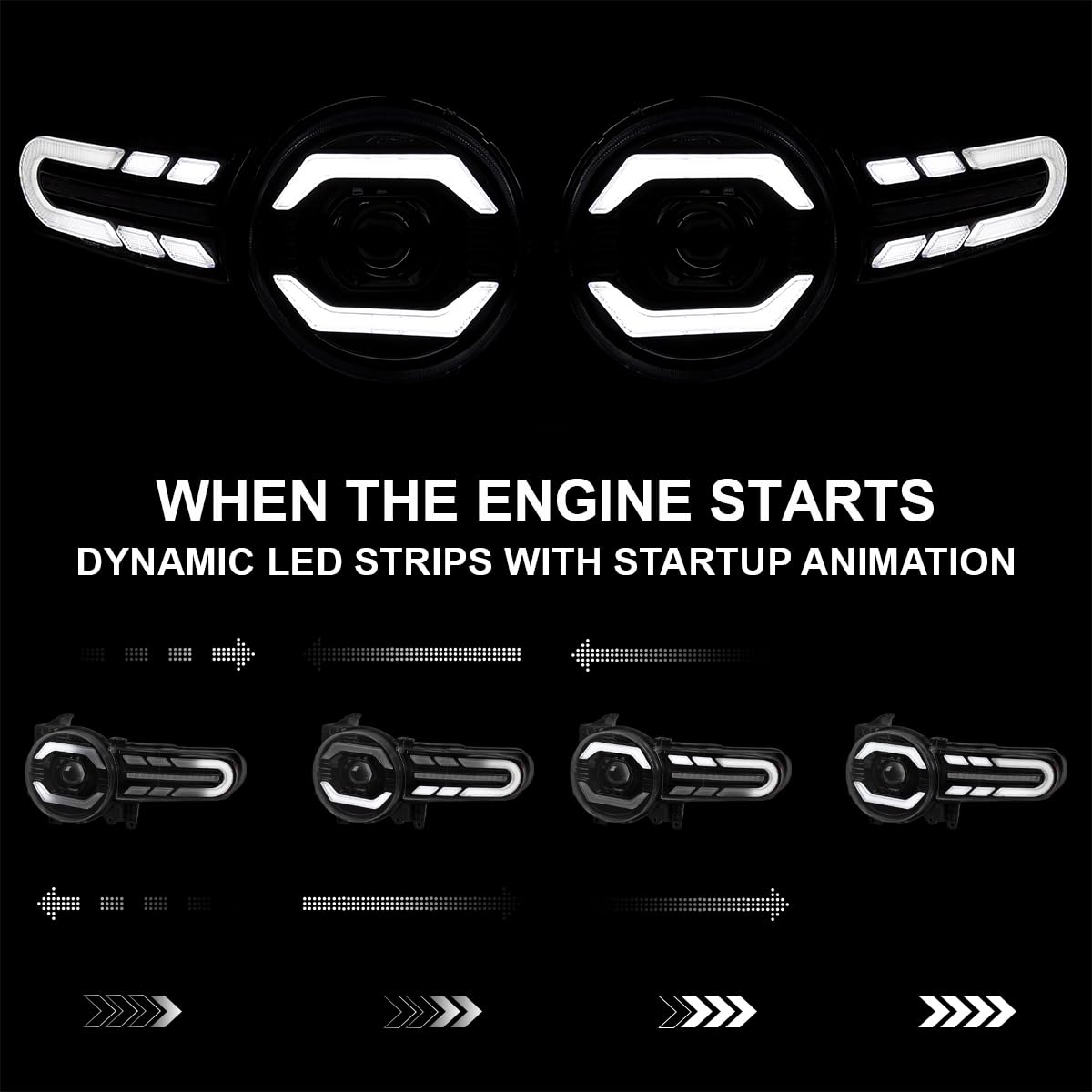 Full LED Projector Headlights SPEC-D TUNING w/Sequential Turn Signal and Startup Animation Compatible with 2007-2014 Toyota FJ Cruiser, Left + Right Pair Headlamp Assembly