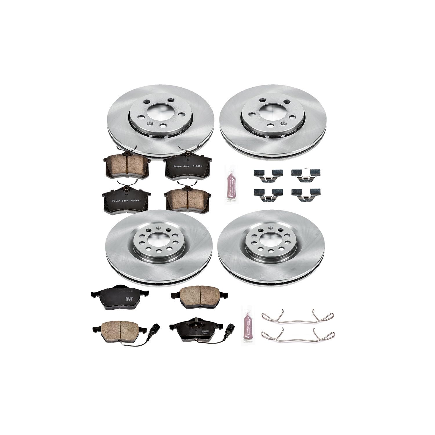 POWERSTOP Autospecialty KOE916 Front and Rear Replacement Brake Kit-OE Brake Rotors & Ceramic Brake Pads For Audi TT Quattro, VW Golf, VW Jetta [Model Specific]