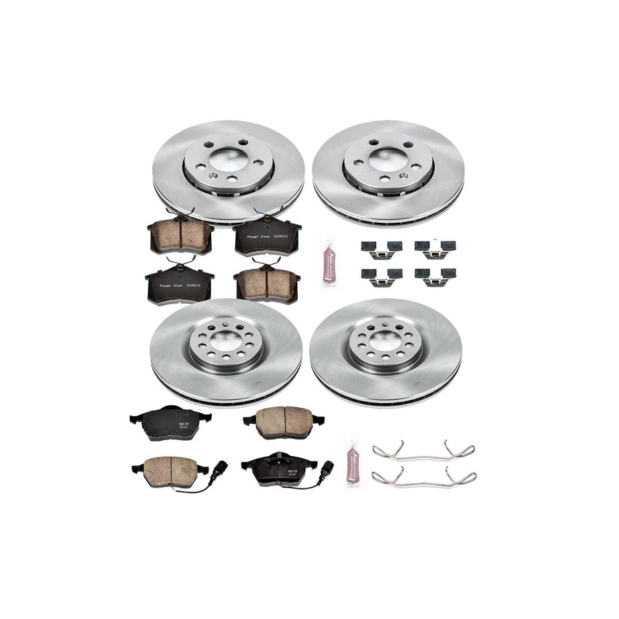 POWERSTOP Autospecialty KOE916 Front and Rear Replacement Brake Kit-OE Brake Rotors & Ceramic Brake Pads For Audi TT Quattro, VW Golf, VW Jetta [Model Specific]