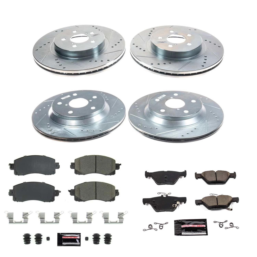 Power Stop Z23 K8520 Front and Rear Brake Kit-Drilled/Slotted Brake Rotors & Carbon Ceramic Brake Pads [Application Specific] For Subaru Forester 2019-2022 [Model Specific]