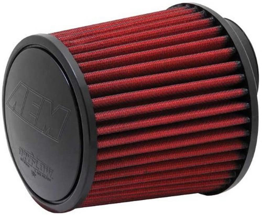 AEM 21-203DOSK Clamp-On Universal DryFlow Air Filter: Round Tapered; 3 in (76 mm) Flange ID; 5 in (127 mm) Height; 5.5 in (140 mm) Base; 4.75 in (121 mm) Top