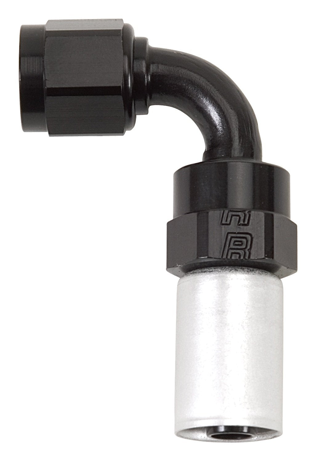 Edelbrock #4 HOSE END CRIMP ON 90 DEG BLK & CLR