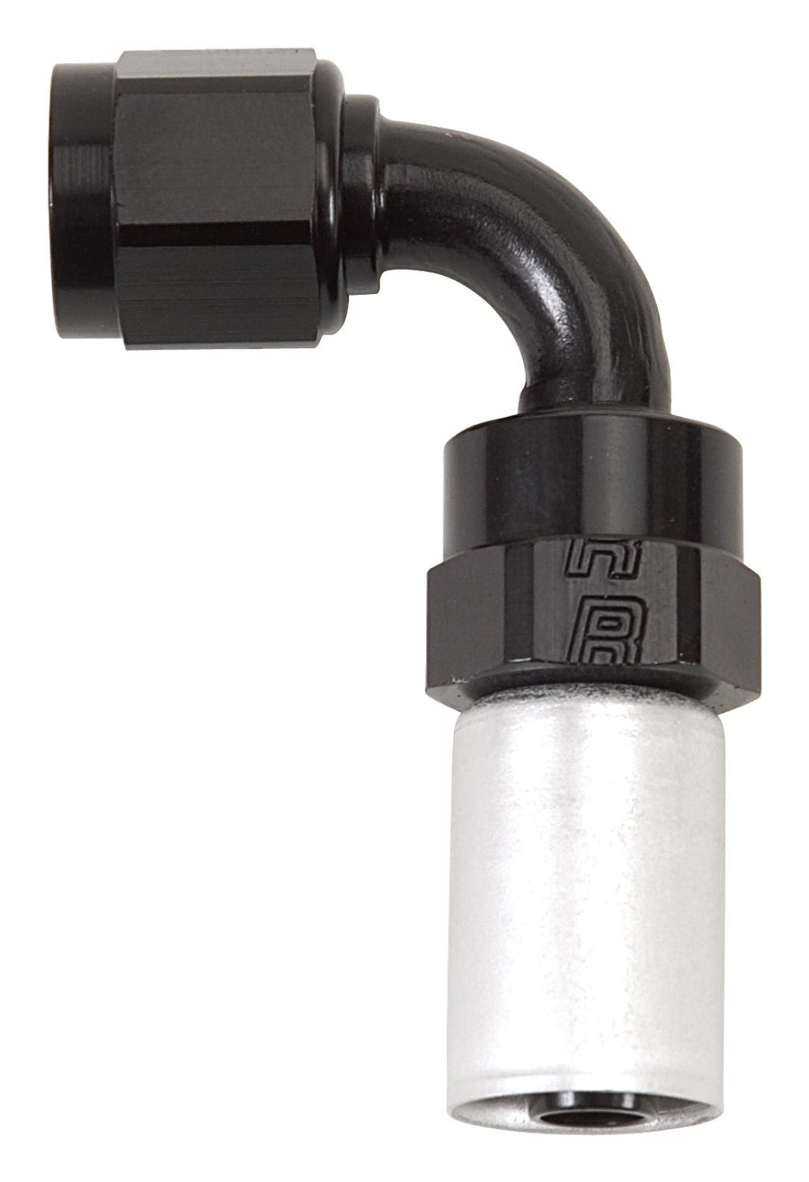 Edelbrock #10 CRIMP ON SWIVEL 90 DEG BLK & CLR HOSE END