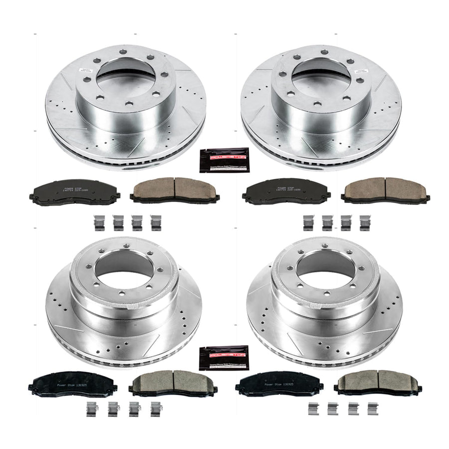 Power Stop K6404 Z23 Carbon Fiber Brake Pads Front and Rear with Drilled & Slotted Brake Rotors Kit For Ford F-350 Super Duty 2013-2022, Ford F-450 Super Duty 2013-2016 [Model Specific]