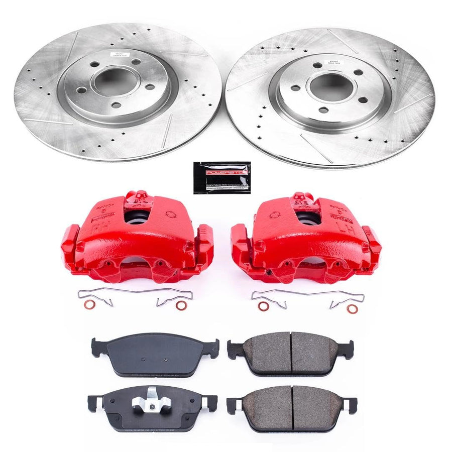 Power Stop Z23 Evolution KC7338 Front Caliper Kit-Drilled/Slotted Rotors, Carbon Ceramic Brake Pads & Calipers For Ford Escape 2017-2019, Lincoln MKC 2017-2019 [Model Specific]