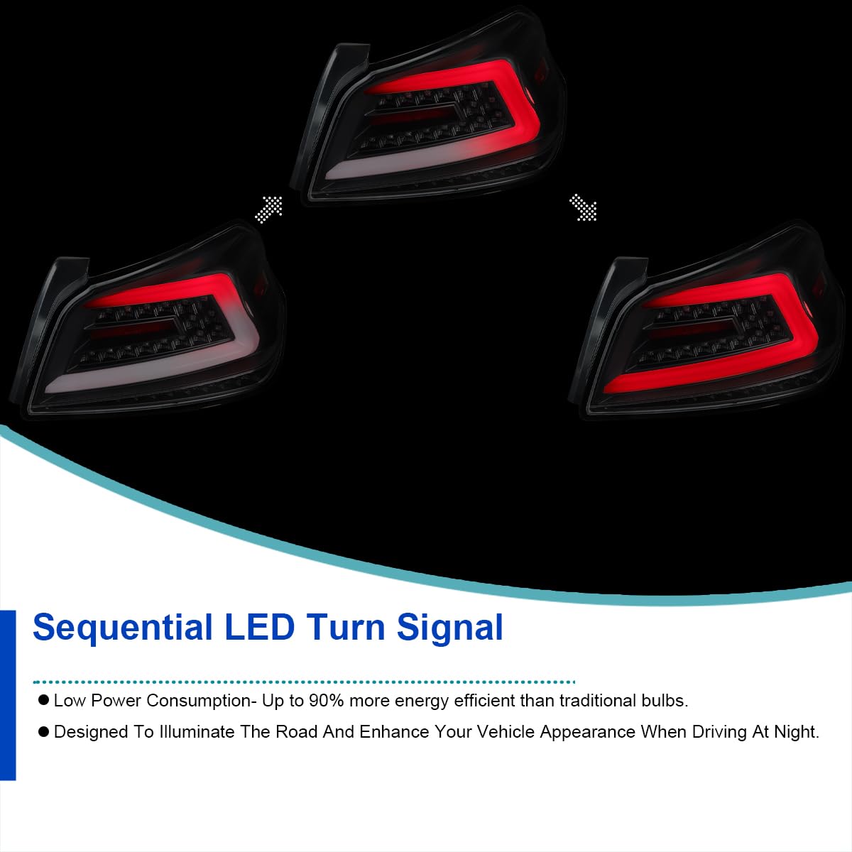 Black LED Tail Lights SPEC-D TUNING w/White Sequential LED Tube Compatible with 2015-2021 Subaru WRX/WRX STI Left + Right Pair Assembly