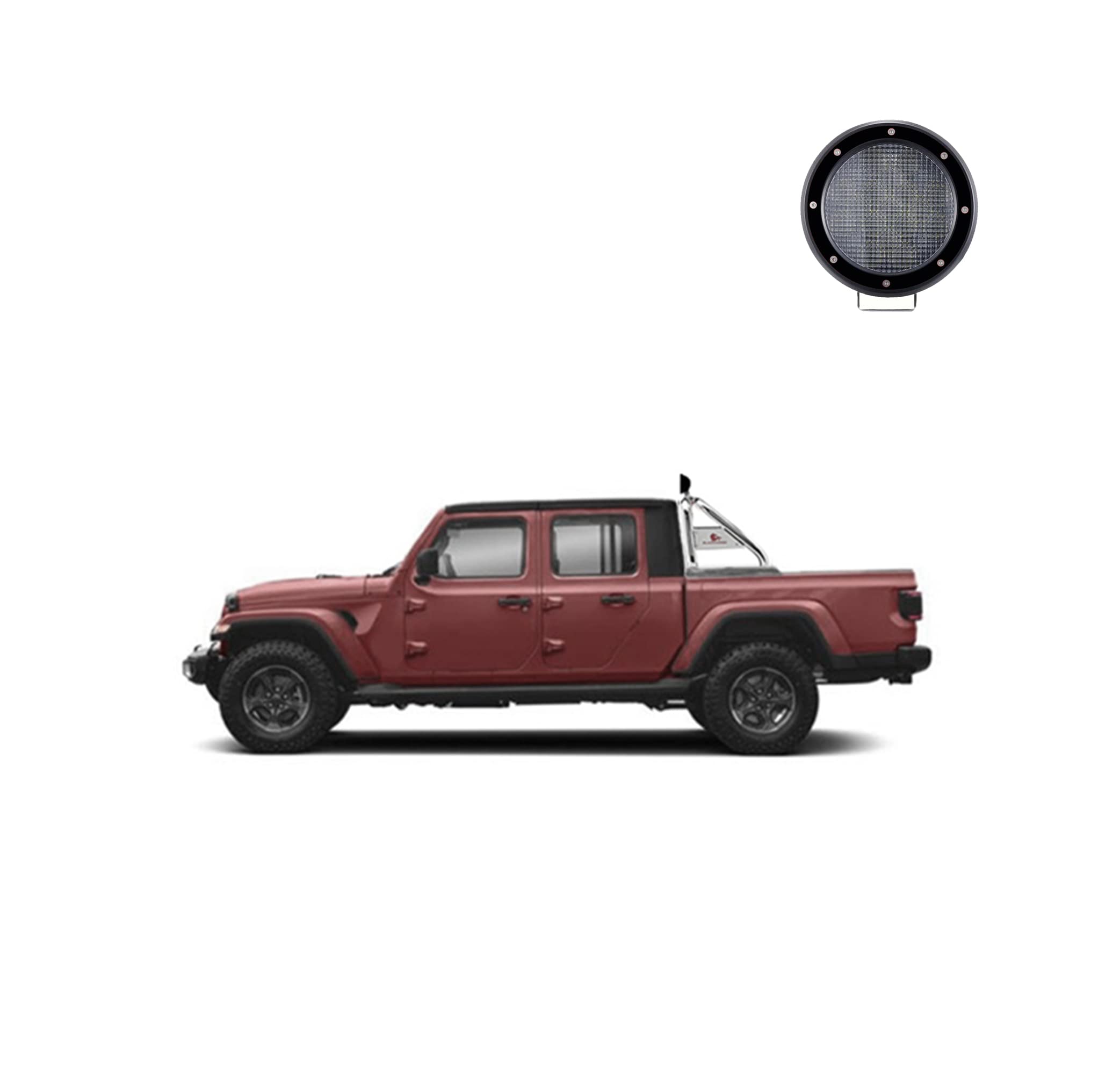 Classic Black Horse Roll Bar Incl. Set of 5.3" Dia.LED Lights w/Black Trim Rings Stainless Steel Compatible with 2020-2024 Jeep Gladiator-RB09SS-PLFB