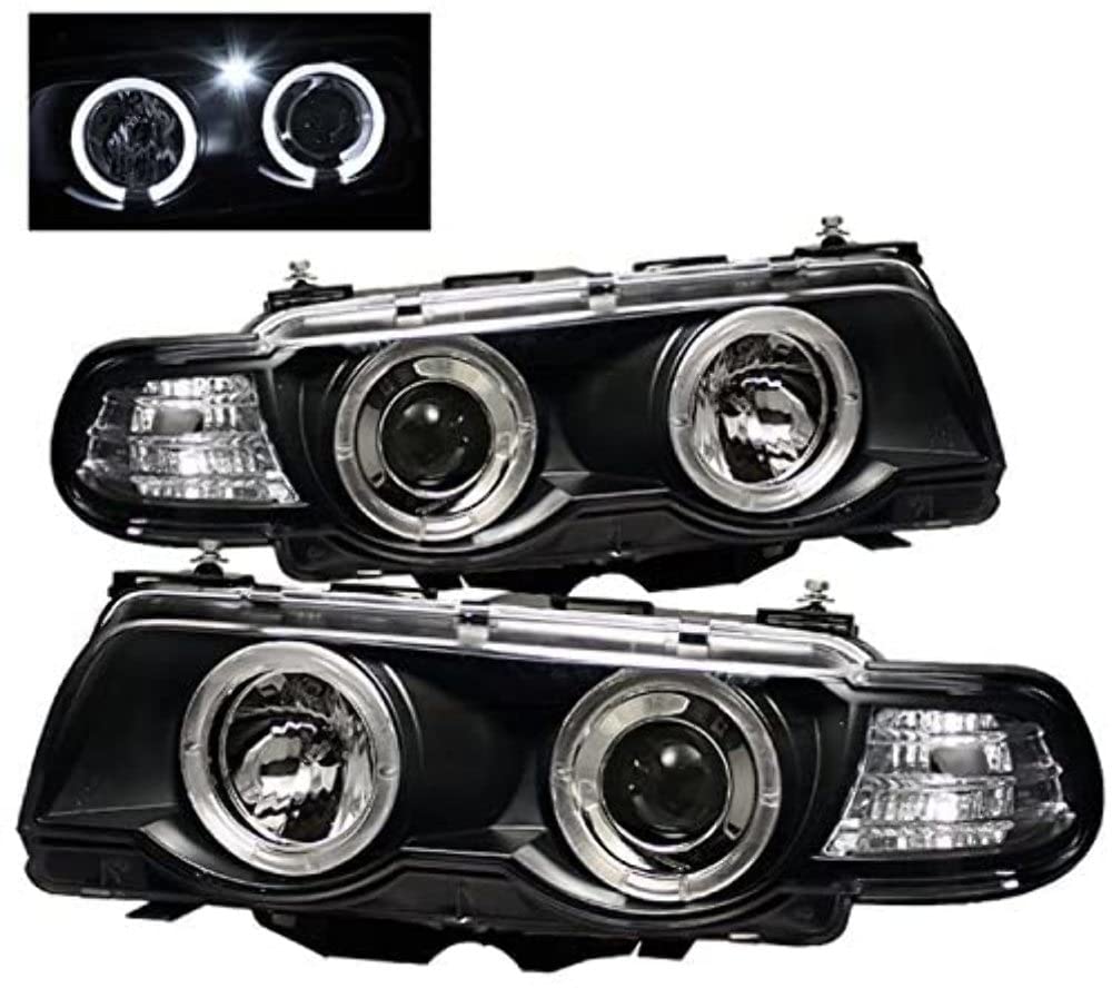BMW E38 7-Series Spyder 5008862 99-01 Projector Headlights 1PC - Xenon/HID Model Only (Not Compatible With Halogen Model) - LED Halo - Black - High H1 - Low D2S (Not Included)