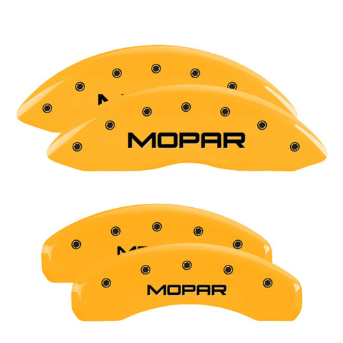Brake Caliper Covers MGP Compatible with 2020+ Jeep Gladiator (Requires 17" + Wheels - Not Compatible with e-Torque PKG) Yellow Powder-Coated Finish, Mopar Engraving (Front and Rear)
