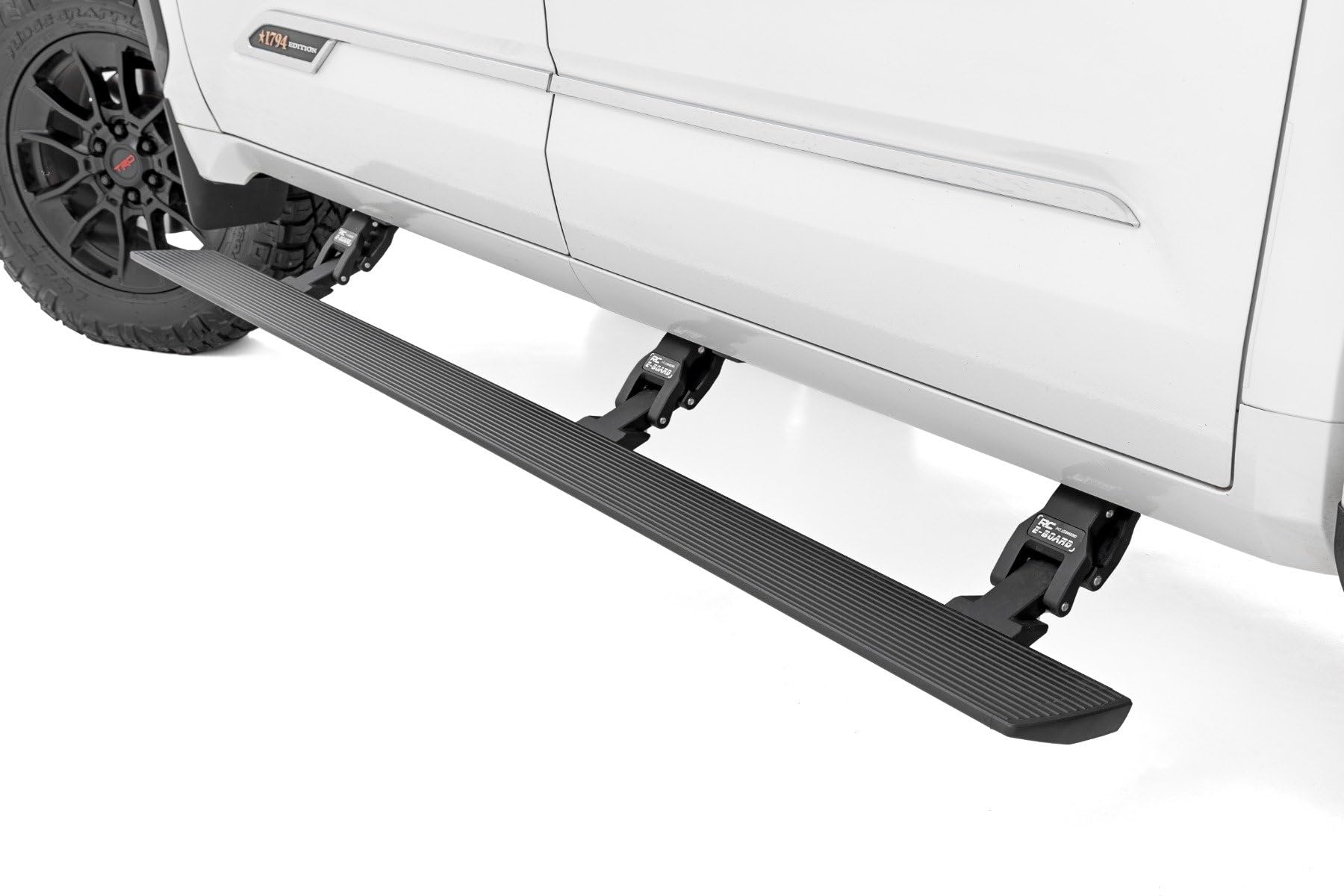 Power Running Boards Rough Country for Toyota Tundra (2022-2026) CrewMax - Dual-Motor Electric Retractable Side Steps with LED Truck Step Lights