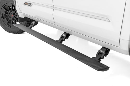 Power Running Boards Rough Country for Toyota Tundra (2022-2026) CrewMax - Dual-Motor Electric Retractable Side Steps with LED Truck Step Lights