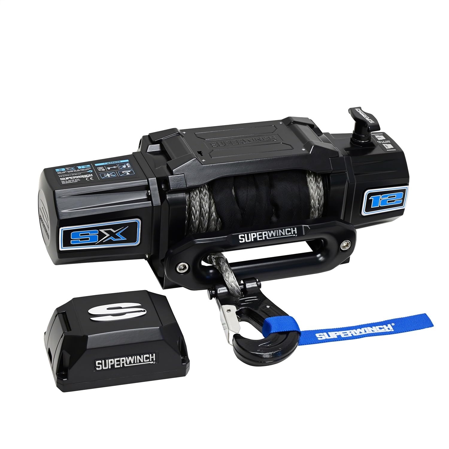 SX 12SR Superwinch Winch, 12000 lb Capacity, Hawse Fairlead, 12 ft Remote, 3/8 in x 80 ft Synthetic Rope, 12V, Kit