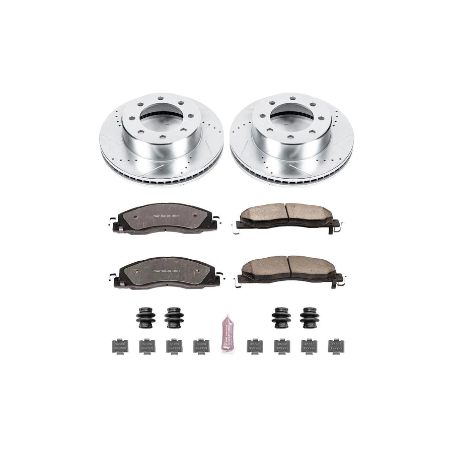 Front Brake Kit Power Stop For 2009 2010 Dodge Ram 2500 2009 2010 Dodge Ram 3500 2012 1500 - Truck & Tow Carbon Fiber Ceramic Brake Pads & Drilled and Slotted Rotors Replacement, K5411-36