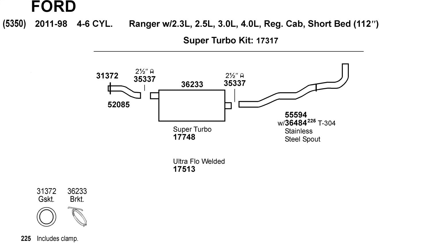 Exhaust Pipe Dynomax 52085 for Ford Ranger
