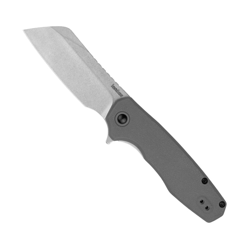 Kershaw Pocket Knife Wharf, Gray Design, 2.8 Inch Stainless Steel Cleaver Plain Edge Blade, EDC with Assisted Opening, Reversible Deep-Carry Pocketclip, Everyday Carry Pocket Knife for Men and Women