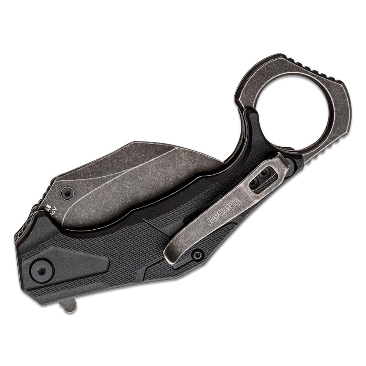 Kershaw Tactical Outlier, Karambit Style Folding Pocket Knife with Assisted Opening, Reverse Grip, Blackwash Finish on Black Handle, Liner Lock, 2.6 inch Blade with Deep Carry Pocketclip