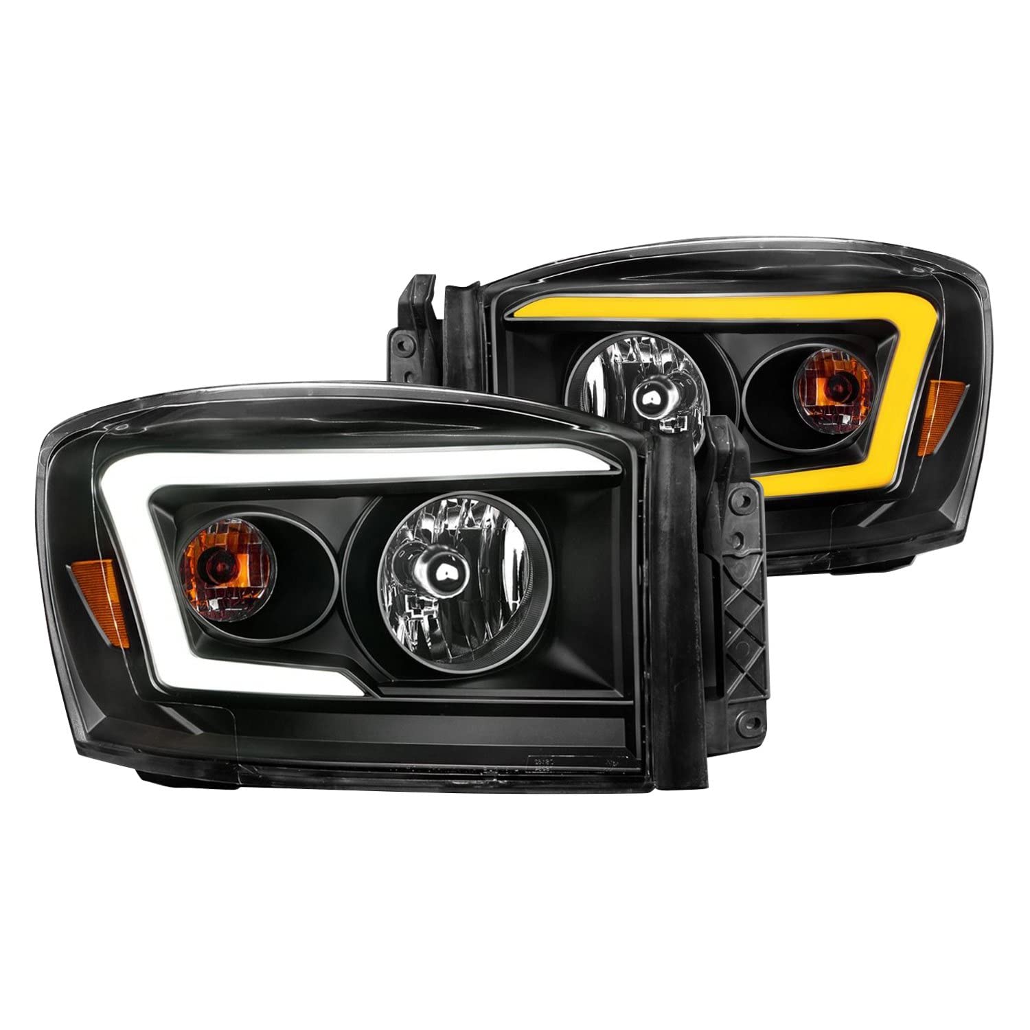 06-09 Dodge RAM 1500/2500/3500 ANZO USA Aridex Headlights Black Housing/Clear Lens (w/Switchback Light Bars) (111526)
