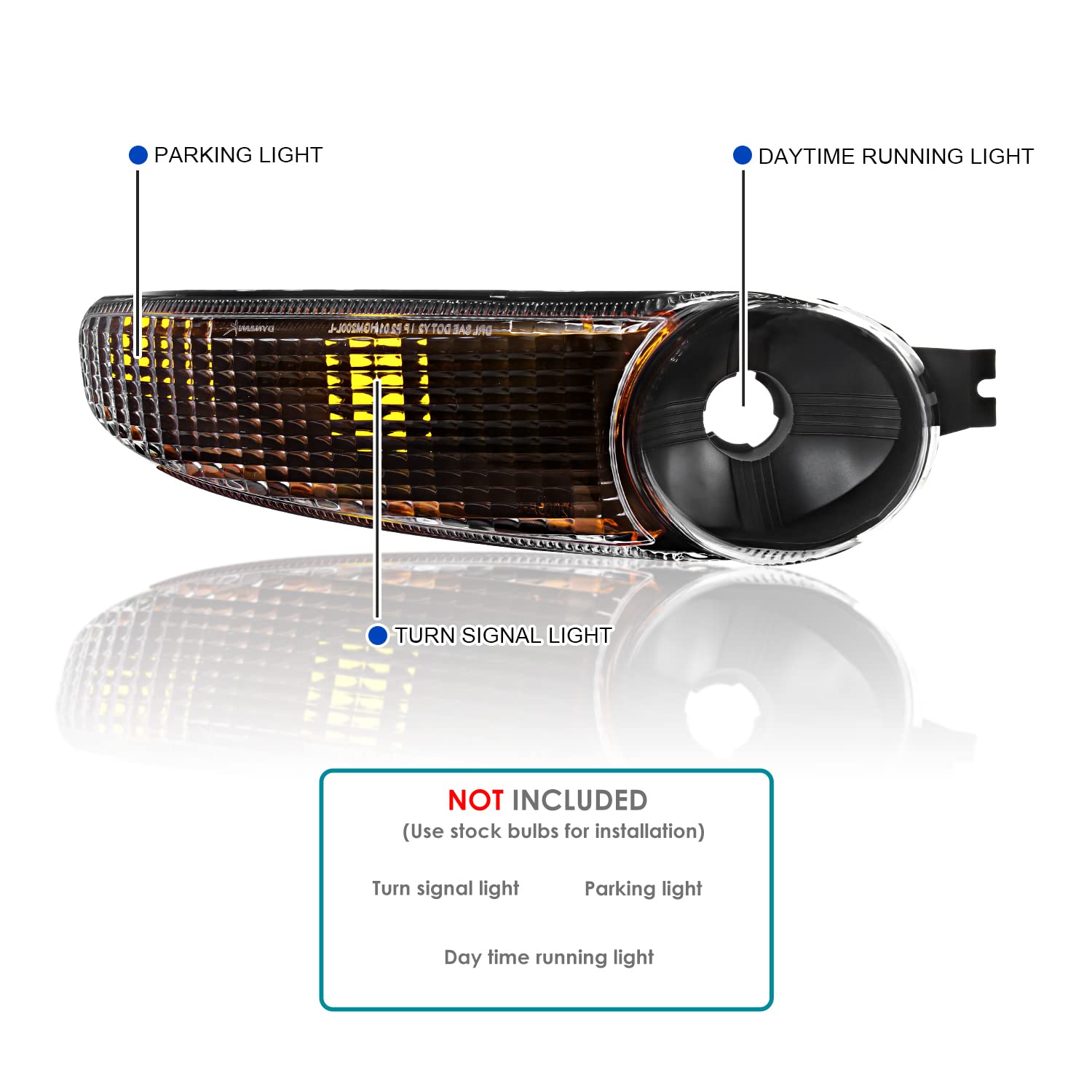 Bumper Lights SPEC-D TUNING Black Compatible with 2000-2006 GMC Sierra Yukon XL 1500, Left + Right Pair Lamp Assemblies