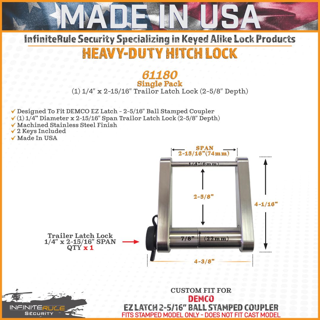 Security InfiniteRule 61180 | Trailer Latch Lock for DEMCO EZ Latch 2-5/16″ Ball Stamped Coupler - Does NOT FIT Cast Model