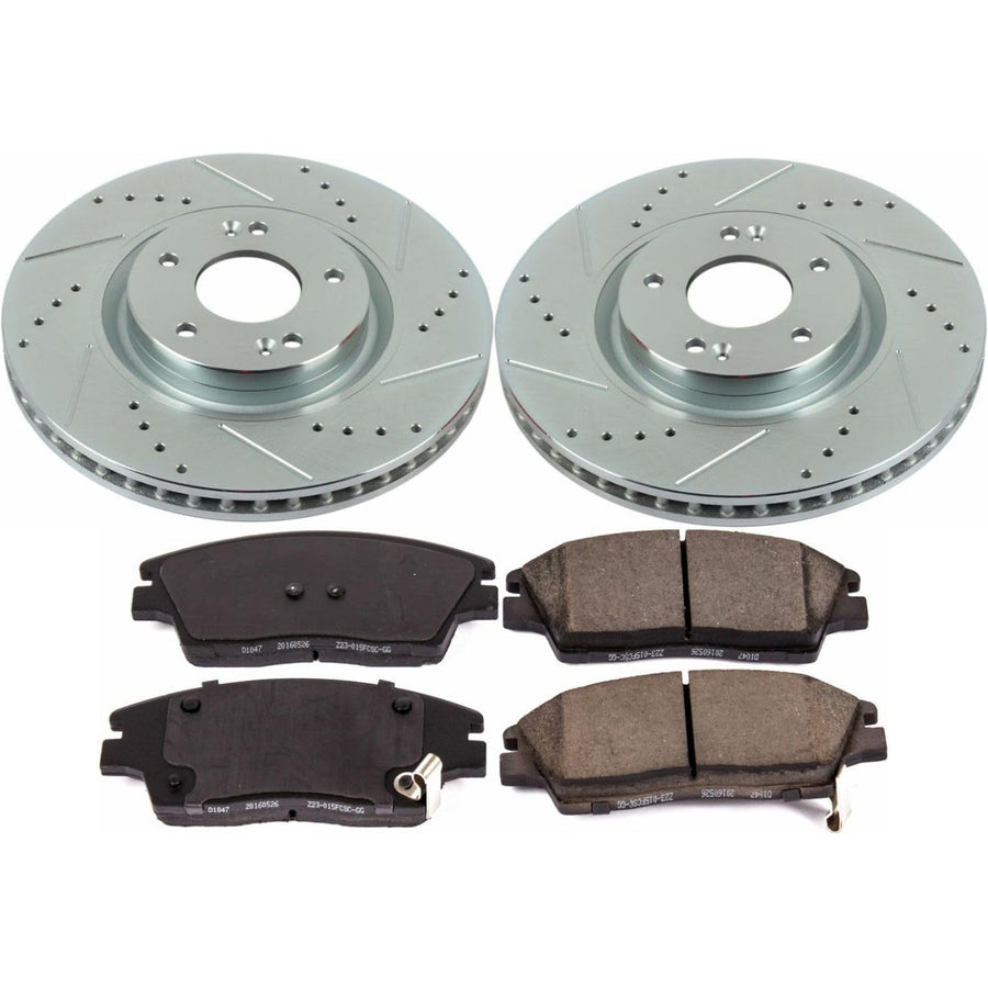 Power Stop K7343 Z23 Carbon Fiber Brake Pads Front with Drilled & Slotted Brake Rotors Kit For Kia Sportage 2017-2022 [Model Specific]