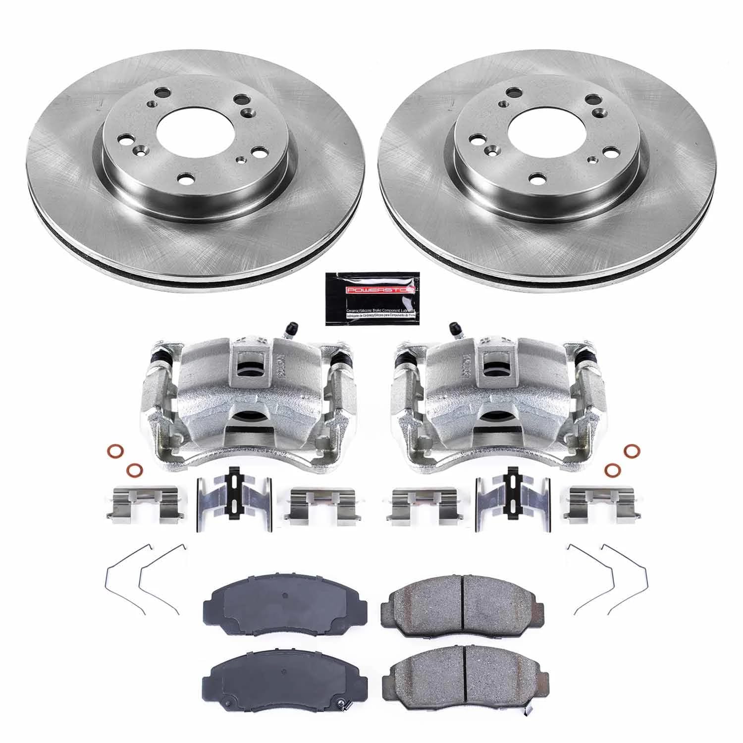 Power Stop Autospecialty KCOE6766 Replacement Front Caliper Kit-Rotors, Ceramic Brake Pads, Calipers For Honda Civic 2012-2015 [Model Specific]