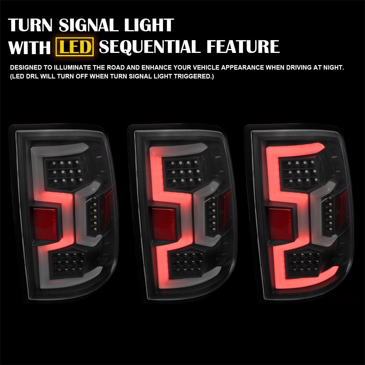 Black Tail Lights SPEC-D TUNING w/Fiber Optic Sequential LED Turn Signal Lights Compatible with 2019-2024 Dodge Ram 2500/3500