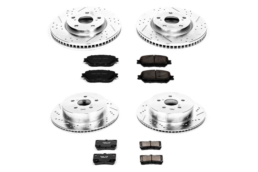 Power Stop K4072 Z23 Carbon Fiber Brake Pads Front and Rear with Drilled & Slotted Brake Rotors Kit For Lexus GS300 2006, Lexus IS250 2010-2013 [Model Specific]