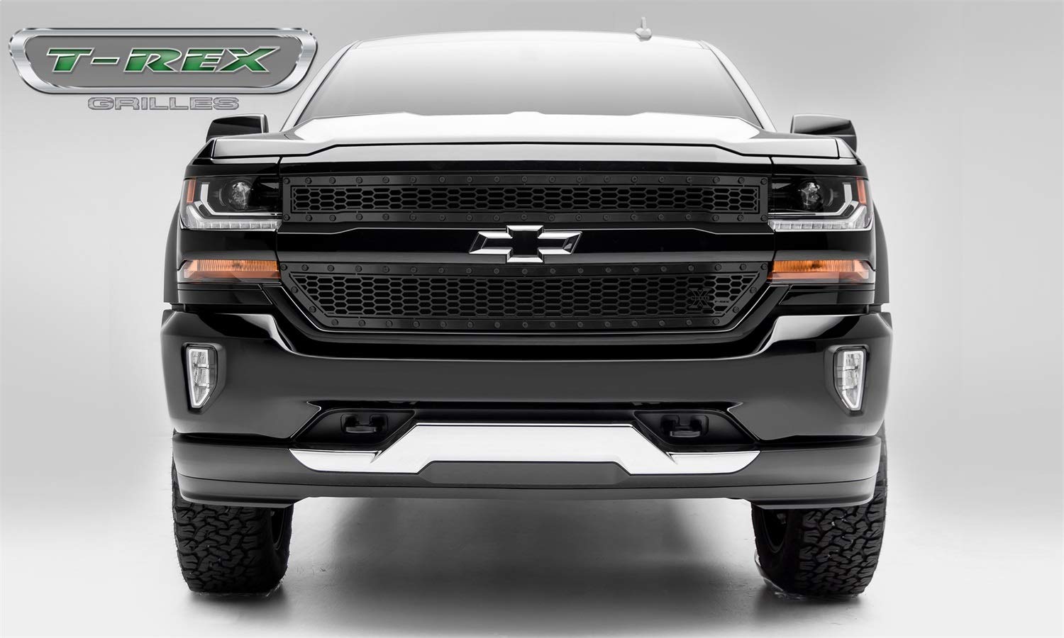 Silverado Compatible with (2016-2018) 1500 Z71 Stealth Laser X Grille, Black, 2 Pc, Insert, Black Studs - PN #7711241-BR