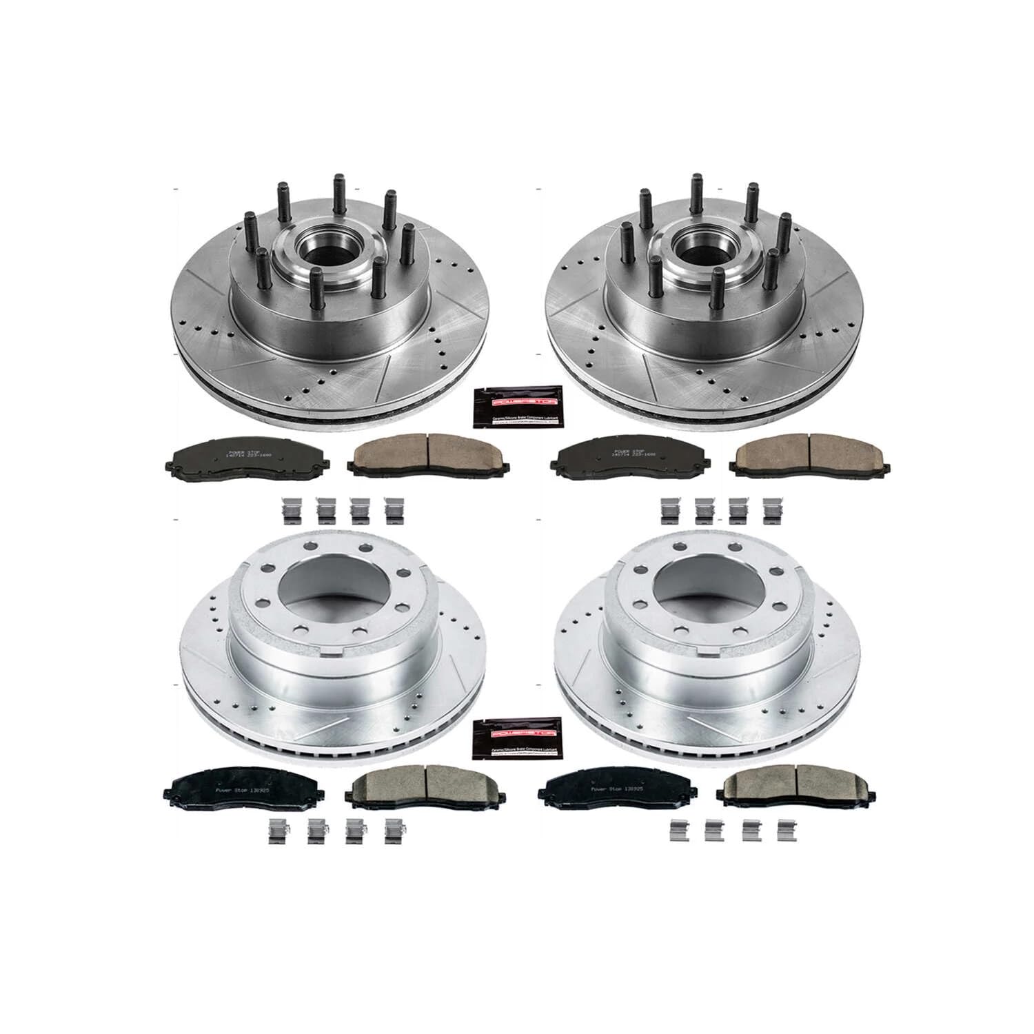 Power Stop K6820 Z23 Carbon Fiber Brake Pads Front and Rear with Drilled & Slotted Brake Rotors Kit For Ford F-250 Super Duty 2012-2022, Ford F-350 Super Duty 2013-2022 [Model Specific]