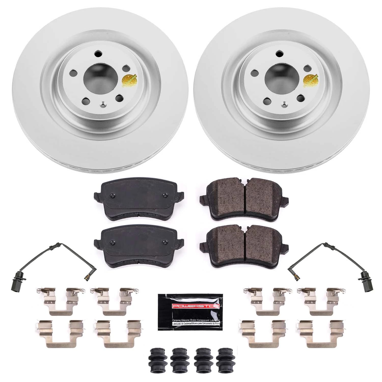 Power Stop Z23 Rear Coated Rotor Kit-Coated Brake Rotors, Carbon Ceramic Brake Pads For Audi A8 Quattro 2011-2018, Audi S8 2013-2018 [Model Specific]