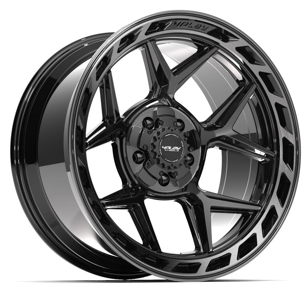 4PLAY 20 Inch Wheels 4P55 Rim Fits 5x127 & 5x139.7 20x10 Gloss Black Brushed with Tinted Clear (1)
