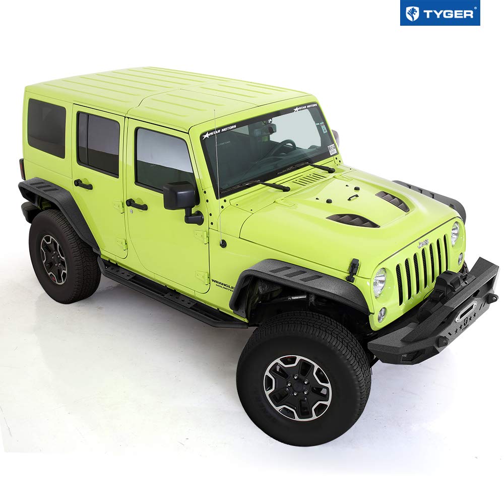 Tyger Auto Flat Style TG-FF7J66818 Steel Fender Flares Front & Rear 4PCS Set Black Textured Compatible with 2007-2018 Jeep Wrangler JK Both 2 & 4 Door
