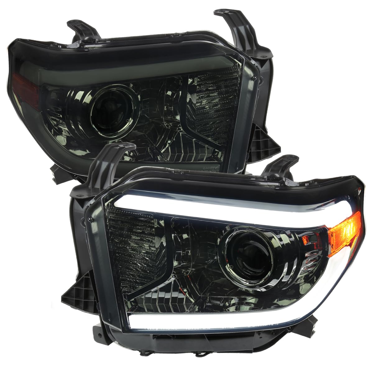 Smoke Projector Headlights w/LED Tube SPEC-D TUNING Compatible with 2014-2021 Toyota Tundra, Left + Right Pair Headlamp Assembly