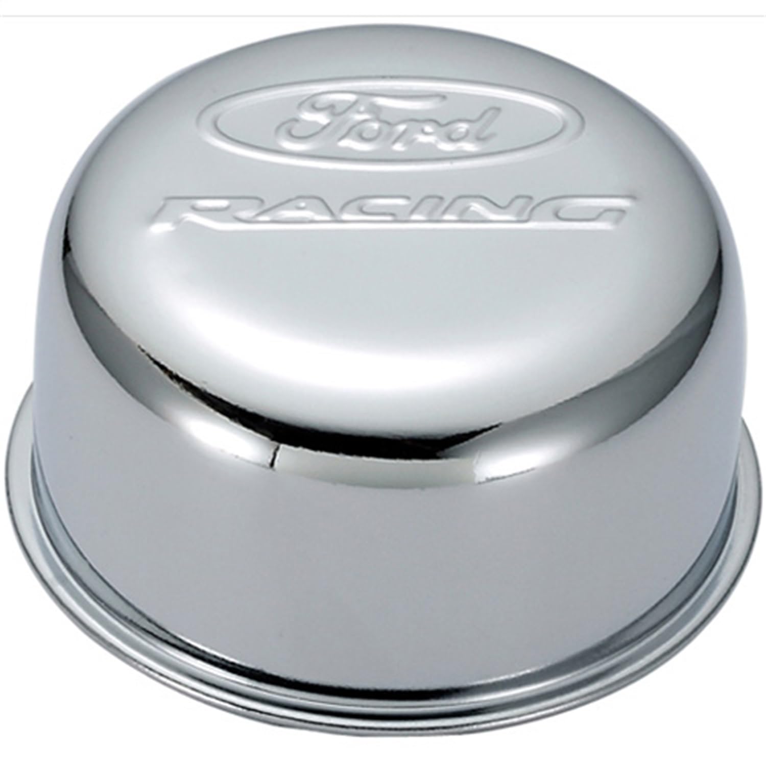 302-200 Ford Breather - Twist-On - Round Racing Logo - Steel - Chrome - Each