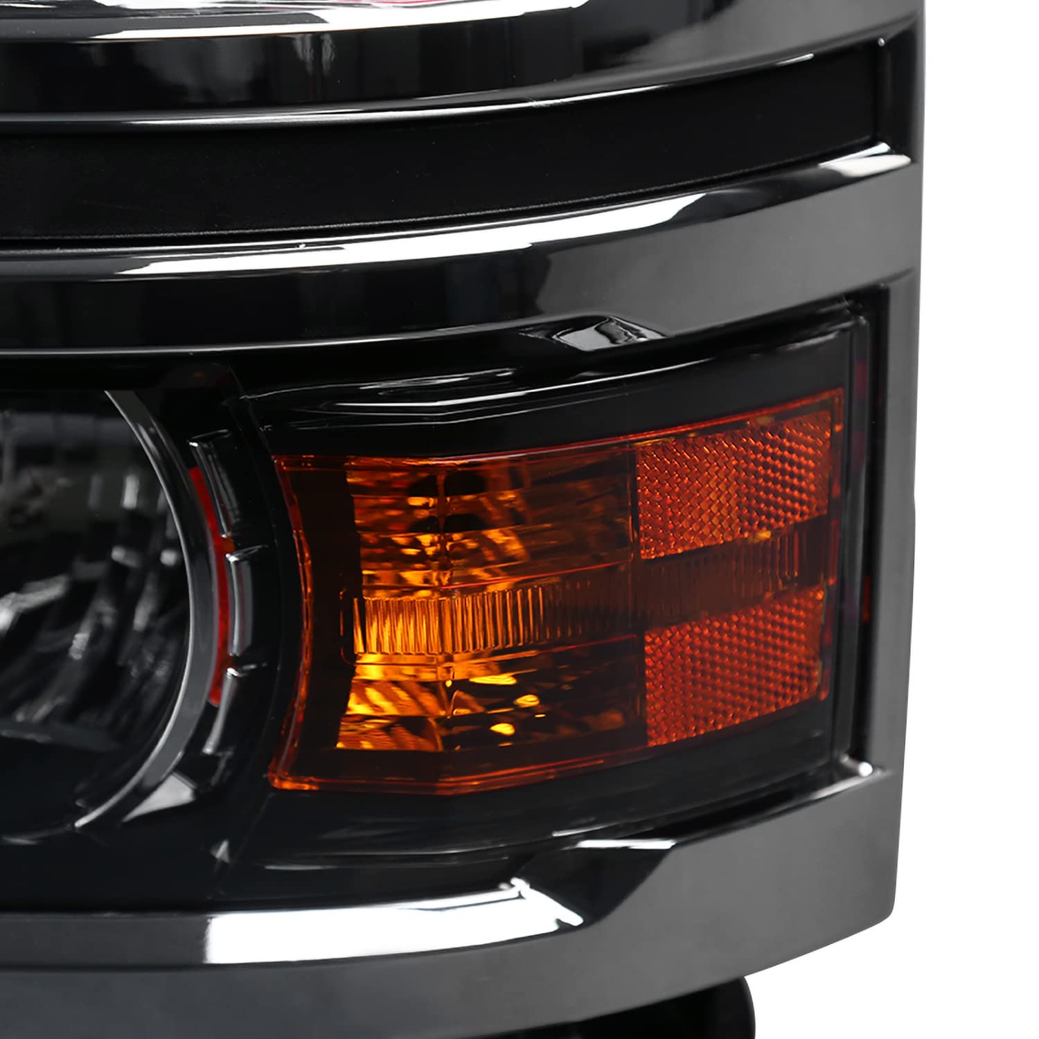 Jet Black SPEC-D TUNING Projector Headlights w/Silver Trim Compatible with 2014-2015 Chevy Silverado 1500, Left + Right Pair Headlamps Assembly