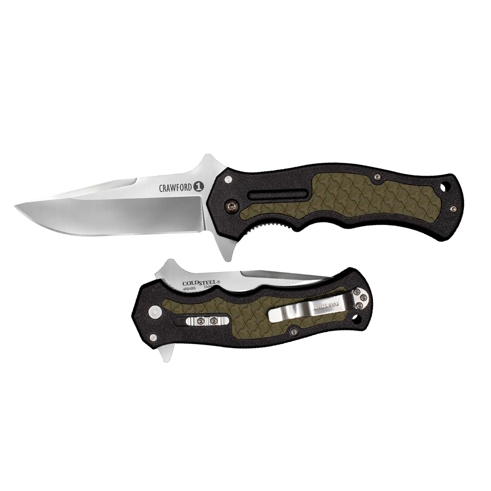 Cold Steel 3.5" Crawford Model 1 Clip Point Blade 4.875" OD Green Zy-Ex Handle Tactical Folding Knife, Boxed