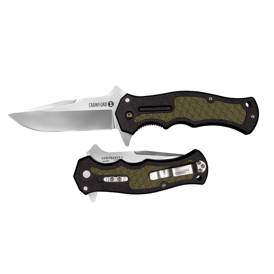 COLD STEEL Model 1 Crawford 3.5" 4034SS Clip Point Blade 4.875" OD Green Zy-Ex Handle Tactical Folding Knife, Blister Pack