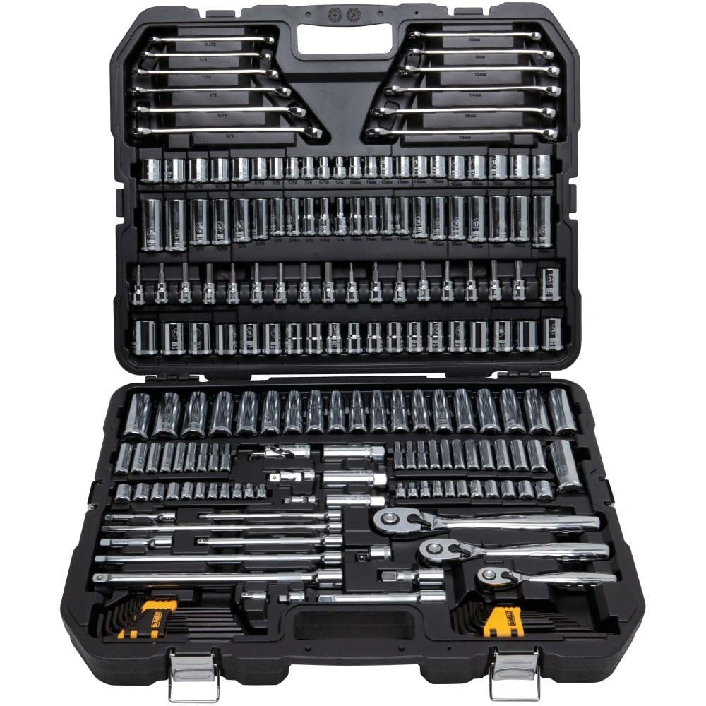 DEWALT Tools Mechanics Kit and Socket Set, 204-Piece Dewalt Tool Set , 1/4" & 3/8" & 1/2" Drive, Metric/ SAE Deep and Shallow Sockets, 3/8" Hex Bits, Torx Bits, Spark Plugs, Wrenches (DWMT72165)