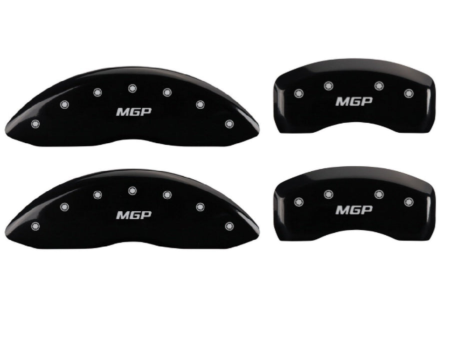 MGP Black Powder Coat Finish Caliper Covers 36024SMGPBK, Silver Characters, Set of 4