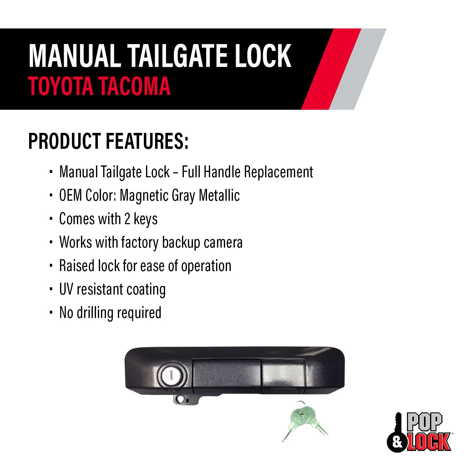 Pop & Lock PL5509 Manual Tailgate Lock Magnetic Gray Metallic for Toyota Tacoma (Standard Lock)
