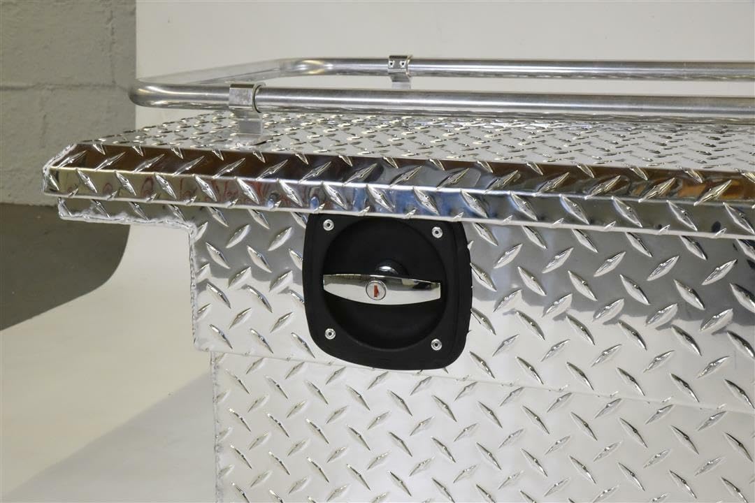 TrailFX Tool Box Low Profile Fits 1987-2025 Ford F-150 Crossover Single Lid with Rail, Diamond Tread Bright Aluminum 69 Inch Wide 8.4 Cubic Feet T-Handle TrailFX 120691