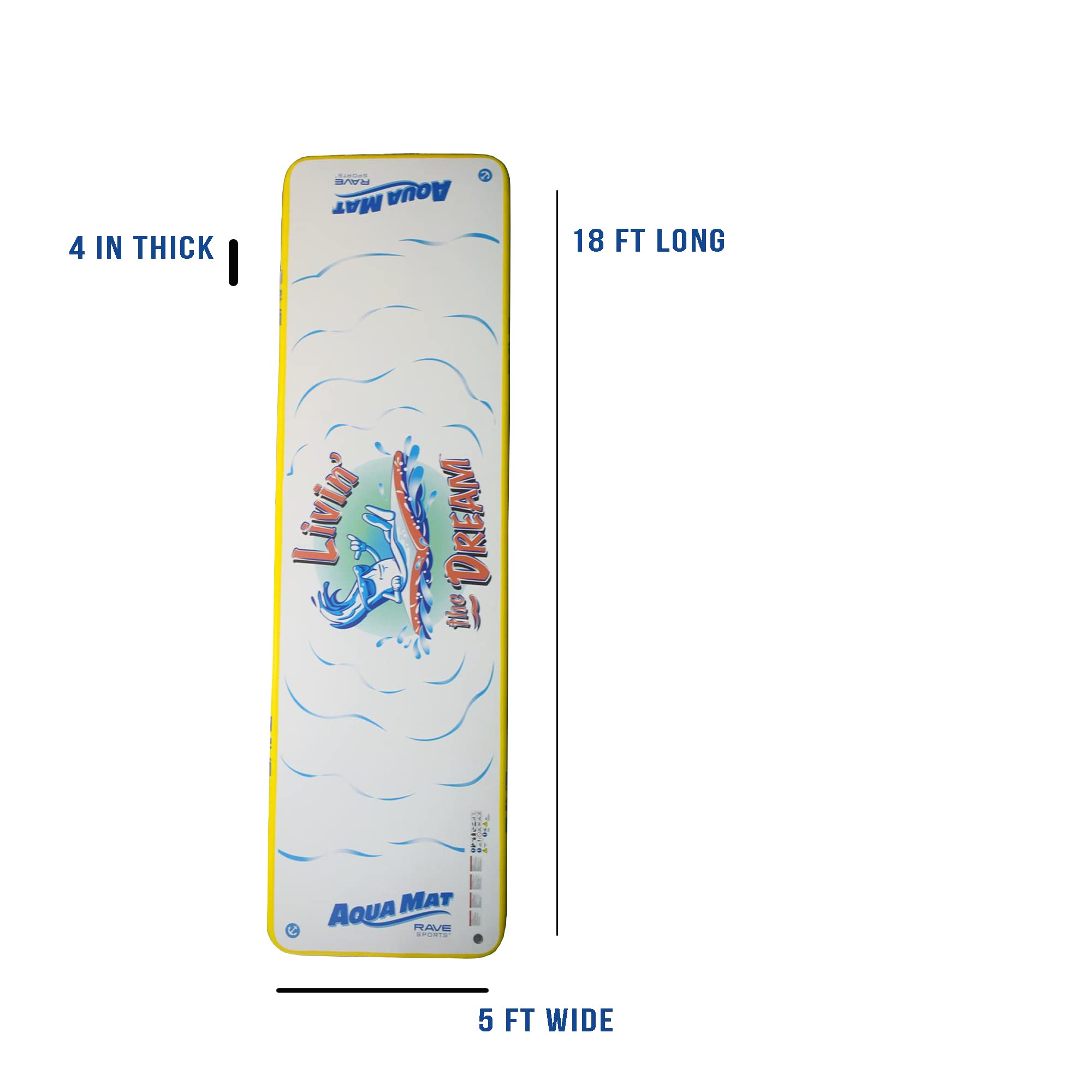 Aqua LTD Rave Sports Inflatable Floating Mat, Platform and Swim Dock with Dropstitch PVC Construction, 18' x 5', Military Grade Durable Materials, Reinforced Drop-Stitch Weave, Supports 1500 lbs