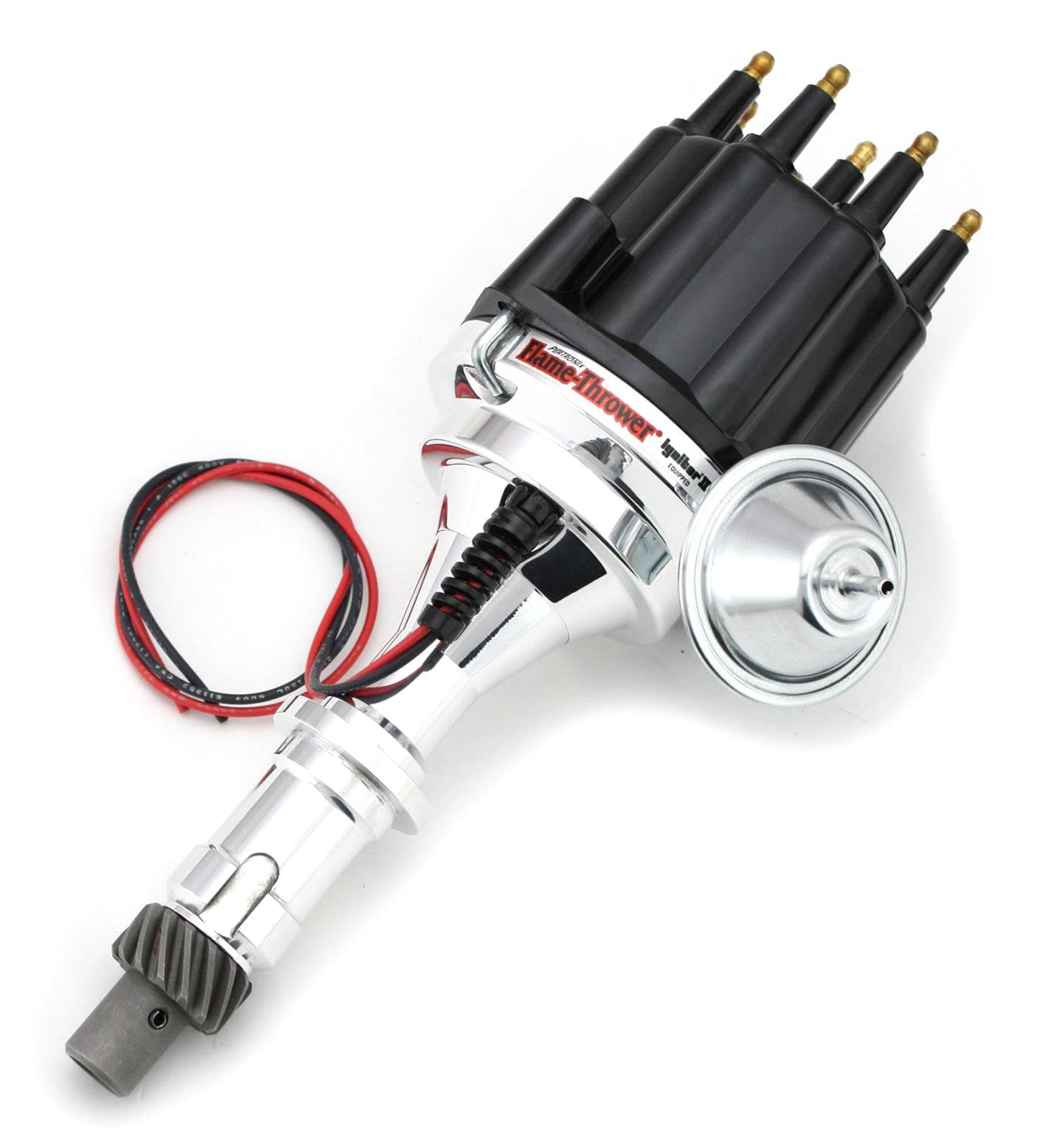 Pertronix D120710 Flame-Thrower Black Male Cap Pontiac V8 Plug and Play Vacuum Advance Billet Electronic Distributor with Ignitor II Technology for Pontiac V8