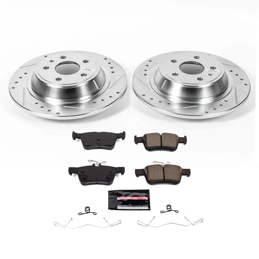 Power Stop K8533, Rear Brake Kit-Drilled/Slotted Brake Rotors & Carbon Ceramic Brake Pads For Ford Fusion 2017-2020 [Model Specific]