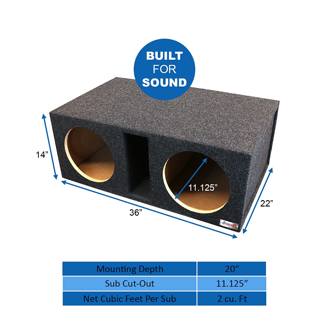 Atrend Dual Vented Bbox 12 Inch Subwoofer Enclosure - Pro Series Dual Vented SPL Car Subwoofer Boxes & Enclosures - Made in USA Subwoofer Box Improves Audio Quality, Sound & Bass - Nickel Finish Terminals