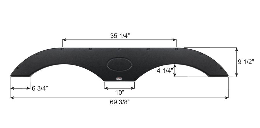 Tandem Axle ICON RV fender skirt FS1770 for Crossroads, Dutchmen, Forest River, Keystone, Palomino, KZ, Heartland, Skyline & more - 69 3/8" x 9 1/2" overall measure, Black