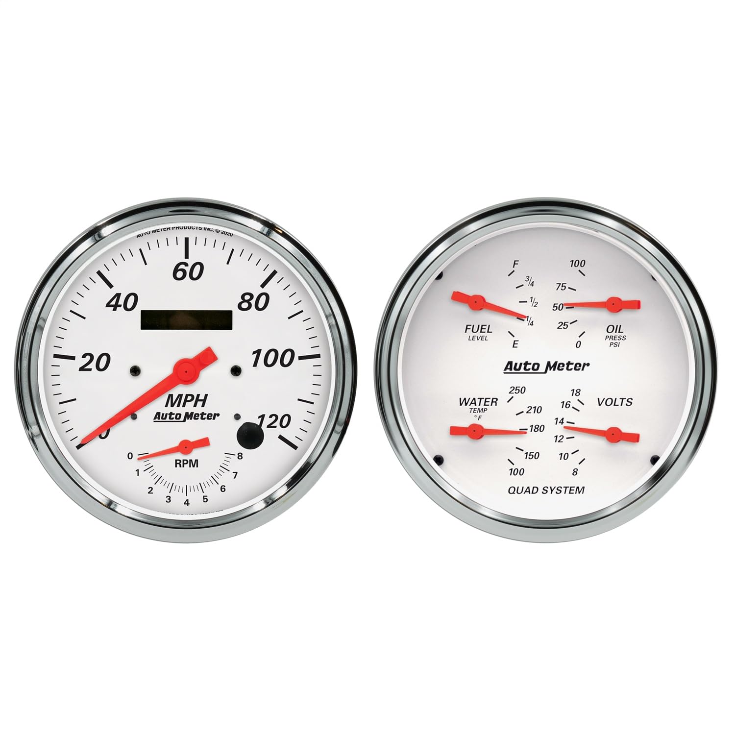 Auto Meter Gauge Kit 1352, 2 Pc., Tach/Speedo & Quad, 5", Arctic White