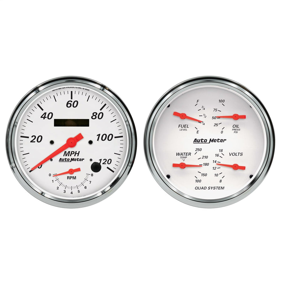Auto Meter Gauge Kit 1352, 2 Pc., Tach/Speedo & Quad, 5", Arctic White